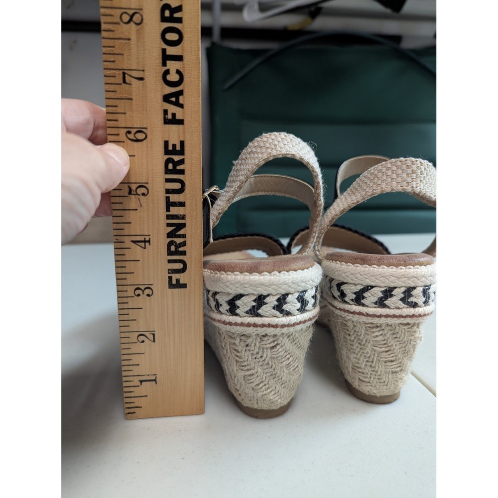 Womens Wedge Espadrille Sandals Black Beige Braided Ankle Strap - Picture 3 of 12